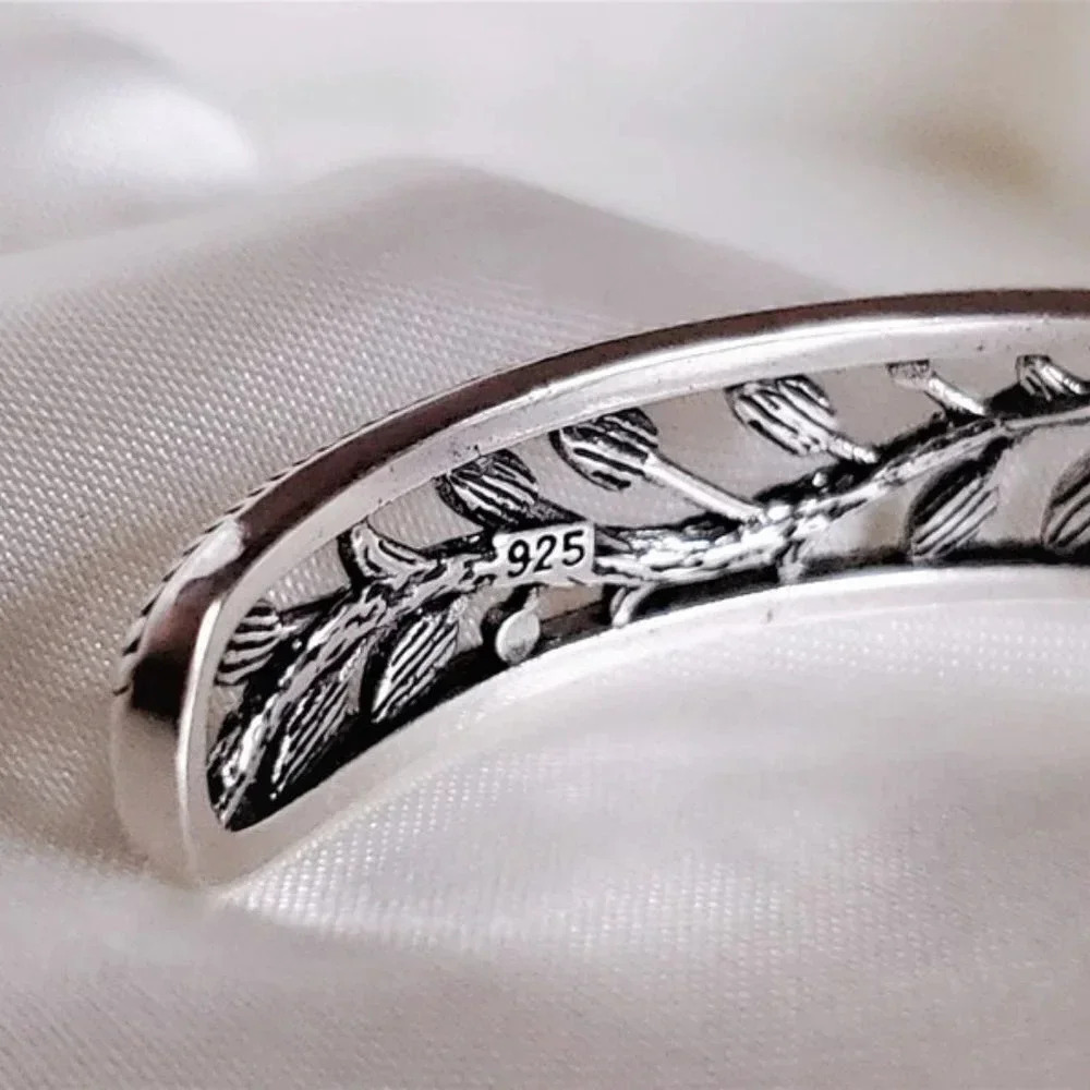 925 Sterling SIlver Rose Bangle Bracelet Rose Flower Engraved Bracelet - Picture 8 of 8